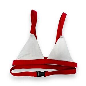 Unbranded White Ribbed Bikini Top With Red Trim And Buck Women’s Sz XS/S